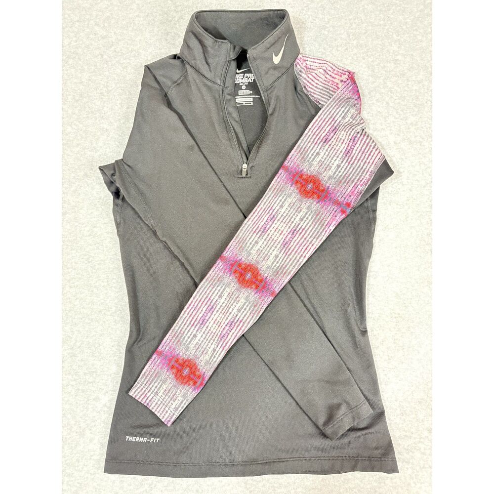 Nike Pro Combat Therma-FIT Women M 1/4 Zip Dri-FIT Pullover Thumbholes Pink
